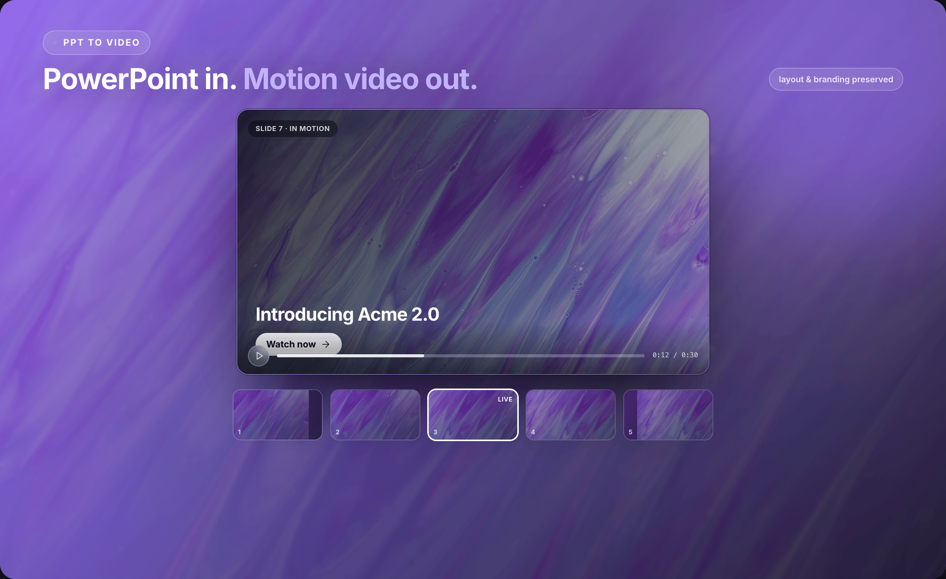 PowerPoint to video in Source To Video — PPTX slides rebuilt as paced motion scenes