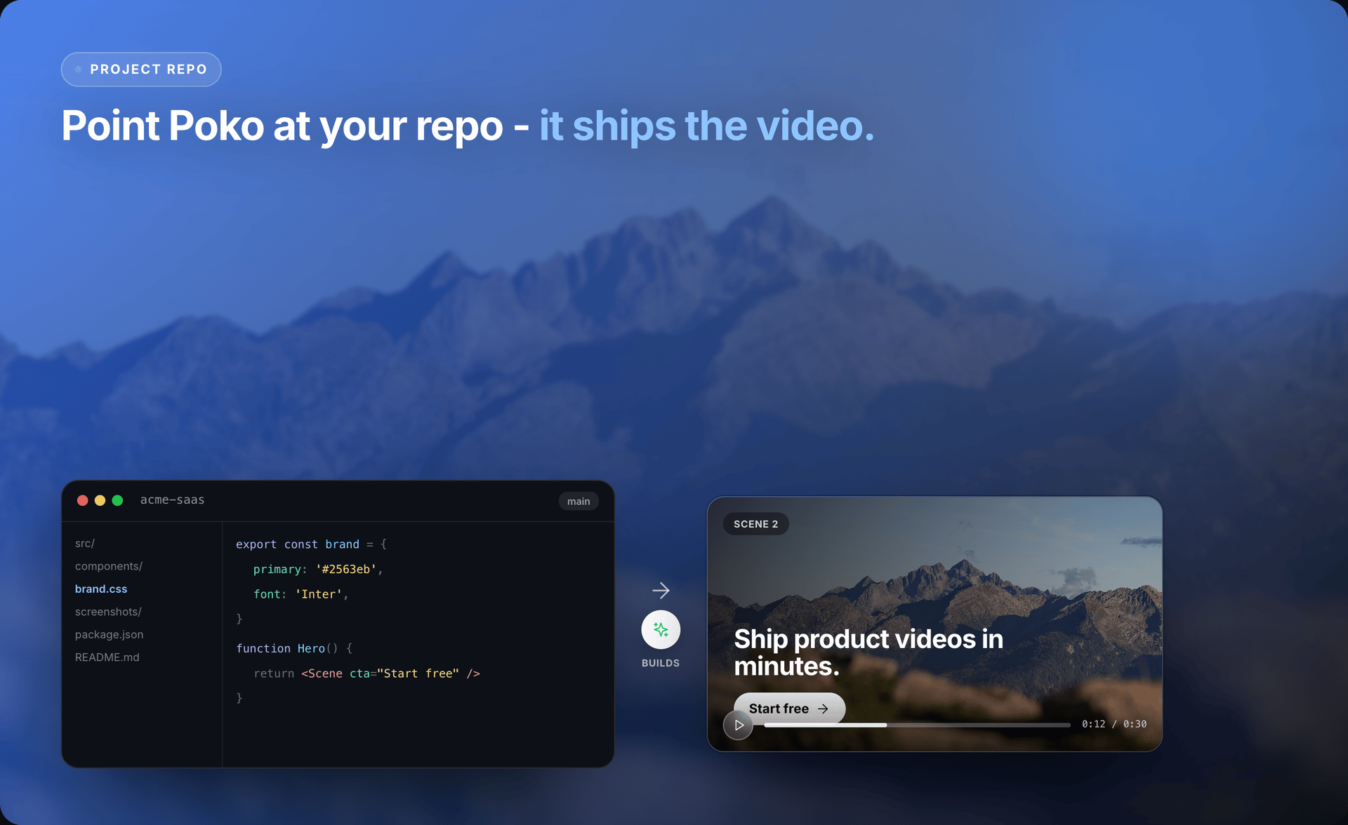Repo to video in Source To Video — local project folder turned into a product demo preview